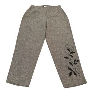 Elegant Women's Gray Trousers with Black Leaf Design 16W True Beauty by Emme